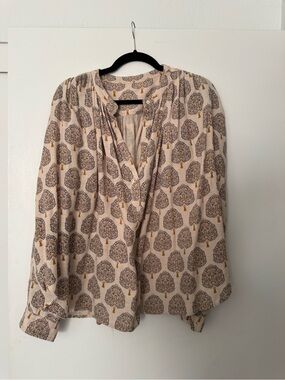 Matta Cream Printed Tree-Pattern Blouse with Gold Accents